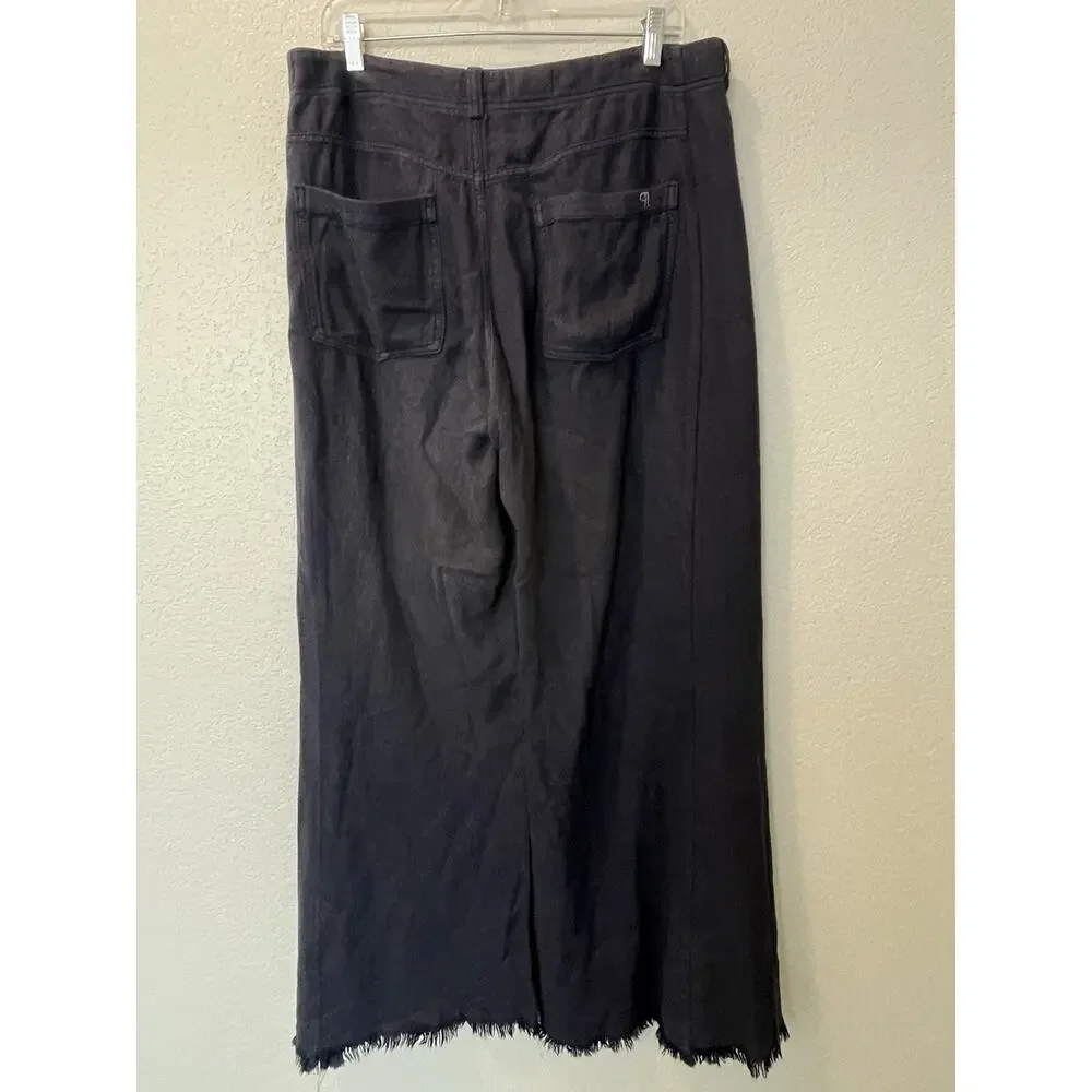 Anthropologie Pilcro The Adi Linen Mid-Rise Wide leg Flare Pants Navy 31 - Picture 3 of 11